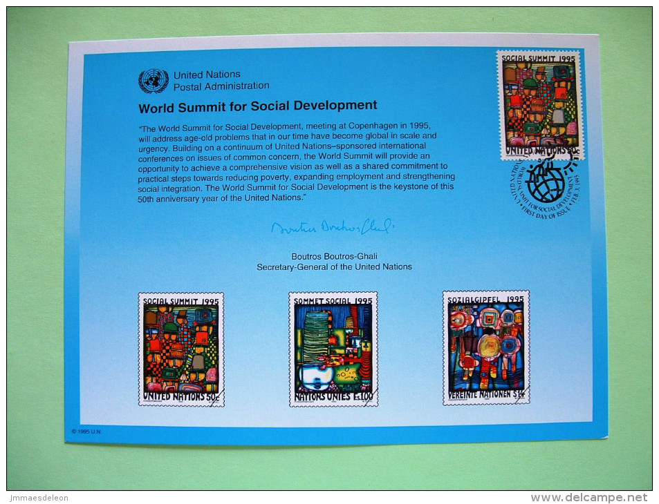 United Nations New York 1995 FDC Big Size Souvenir Card - Social Summit Copenhagen - Covers & Documents