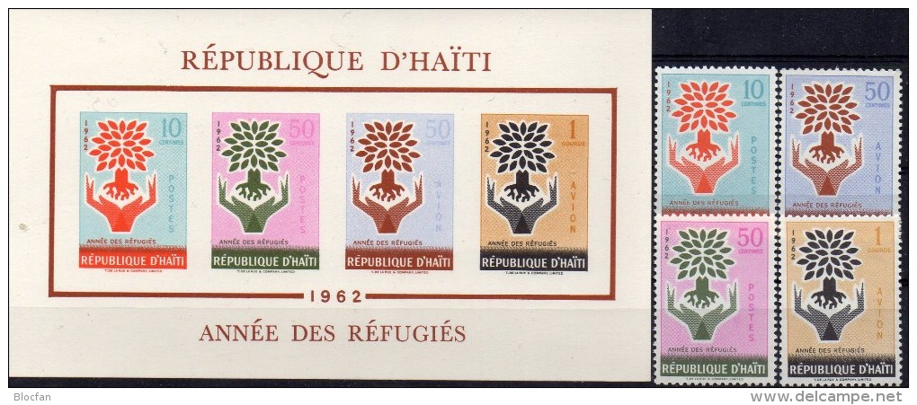 Weltflüchlings-Jahr Haiti 706/9,VB+Block 24 ** 20€ UNO-Emblem Bloque WFJ Overprint 1962 M/s Bloc Symbol Sheet Bf Caribic - Haïti