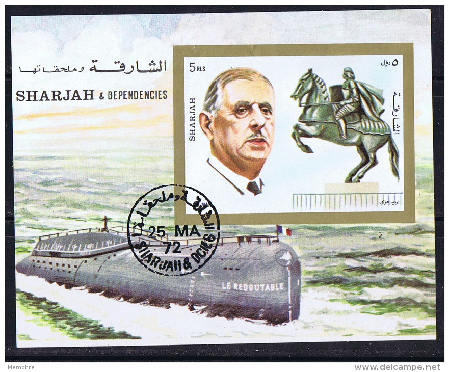 SHARJAH 12 Timbres Et Un BF Général DeGaulle Oblit. Avions, Sous-marin Le Redoutable - De Gaulle (General)