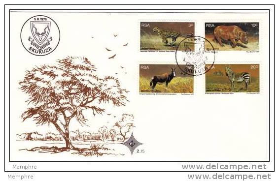 1976  Official FDC  # 2.15 WWF Wildlife Protection: Cheetah, Black Rhinoceros, Antelope, Zebra - FDC