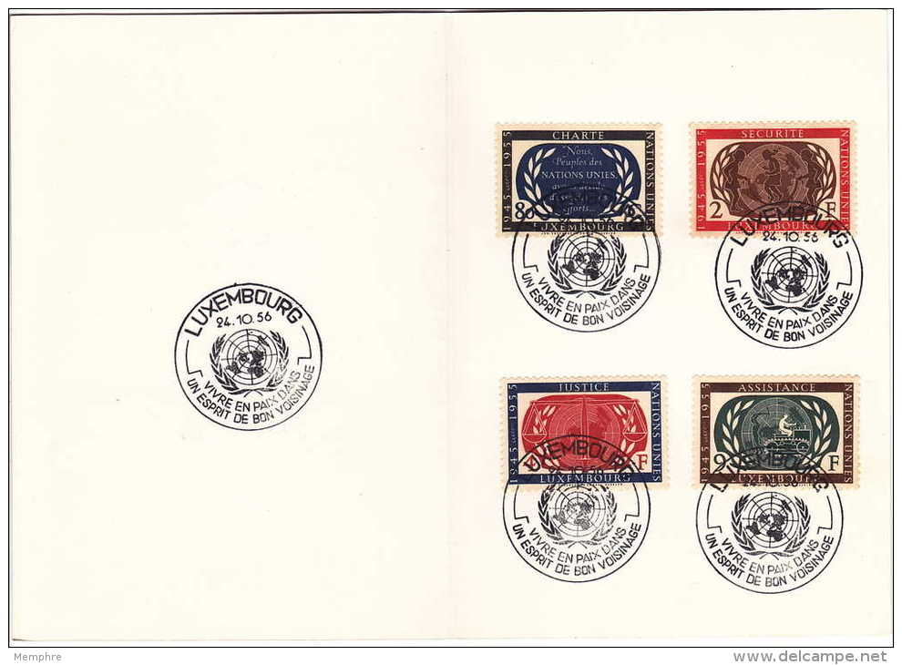 1956 Journée Des Nations Unies  Série Complète Oblitération 1er Jour Dans Carnet - Briefe U. Dokumente