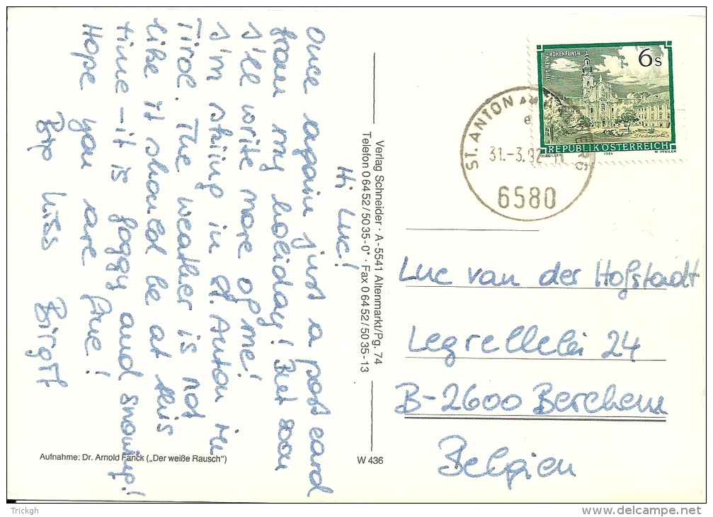 Österreich 1992 St-Anton &gt;&gt; Berchem B - Lettres & Documents