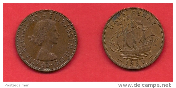UK, 1954-1970,  Circulated Coin, 1/2 Penny,  Bronze, KM896, C1772 - C. 1/2 Penny