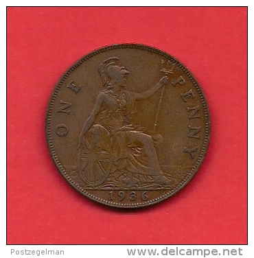 UK, 1936,  VF Circulated Coin, 1 Penny, George V, Bronze, , Km 838, C1776 - D. 1 Penny