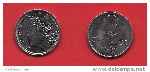 BRASIL, 1969, XF Circulated Coin, 2 Centavos,  Stainless Steel, Km576.2, C1794 - Brazilië