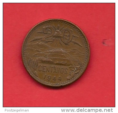 MEXICO, 1944, XF Circulated Coin, 20 Centavos, Bronze Km439, C1798 - Mexique