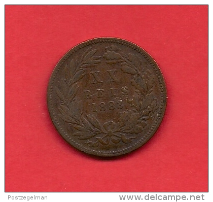 PORTUGAL, 1883, VF Circulated Coin, 20  Reis, Bronze,    C1836 - Portugal