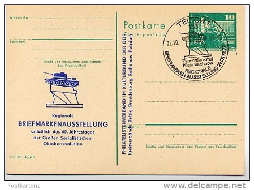DDR P79-9b-77 C44-b Postkarte PRIVATER ZUDRUCK Panzerdenkmal Kleinmachnow Sost. 1977 - Cartes Postales Privées - Oblitérées
