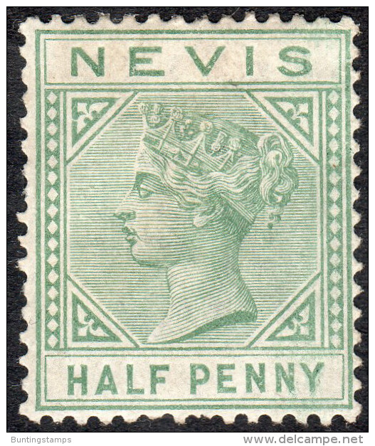 Nevis    1883   SG25   CrownCA  P14   1/2d Dull Green     Mounted Mint - St.Christopher-Nevis-Anguilla (...-1980)