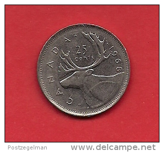 CANADA, 1968, XF Circulated Coin, 25 Cent, Nickel,  Km 62b,  C1842 - Canada