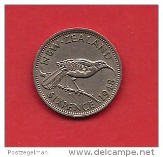 NEW ZEALAND, 1948, XF Circulated Coin, 6 Pence, Copper Nickel  Km 16,  C1846 - New Zealand