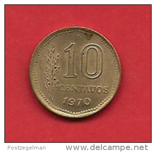 ARGENTINA, 1970,  XF Circulated Coin, 10 Centavos, Brass ,Km41  C1866 - Argentinië