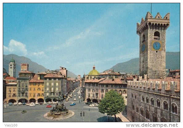 CPA TRENTO-  DOME SQUARE, CIVIC TOWER, MONUMENT, CAR - Trento