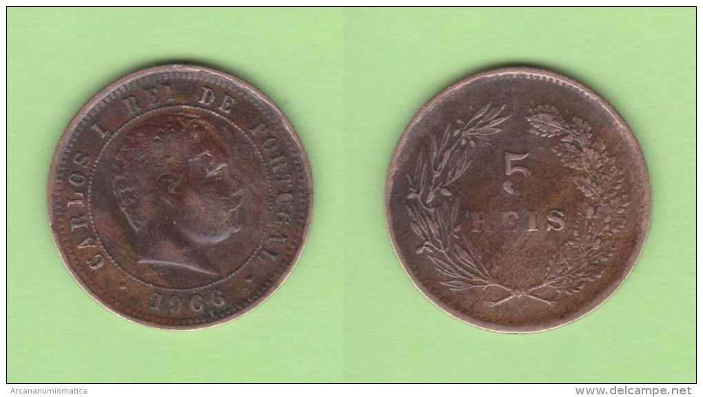 PORTUGAL  (D.Carlos I 1889-1908)  5 Reis 1.906 Bronce KM#530   MBC/VF   DL-10.736 - Portugal