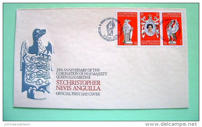 St. Christopher Nevis Anguilla 1978 FDC Cover Coronation Of Queen - Falcon Pelican - San Cristóbal Y Nieves - Anguilla (...-1980)