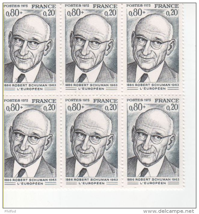 1974 - Robert Schuman  - Bloc De 6 Timbres N° 1826 - Autres & Non Classés