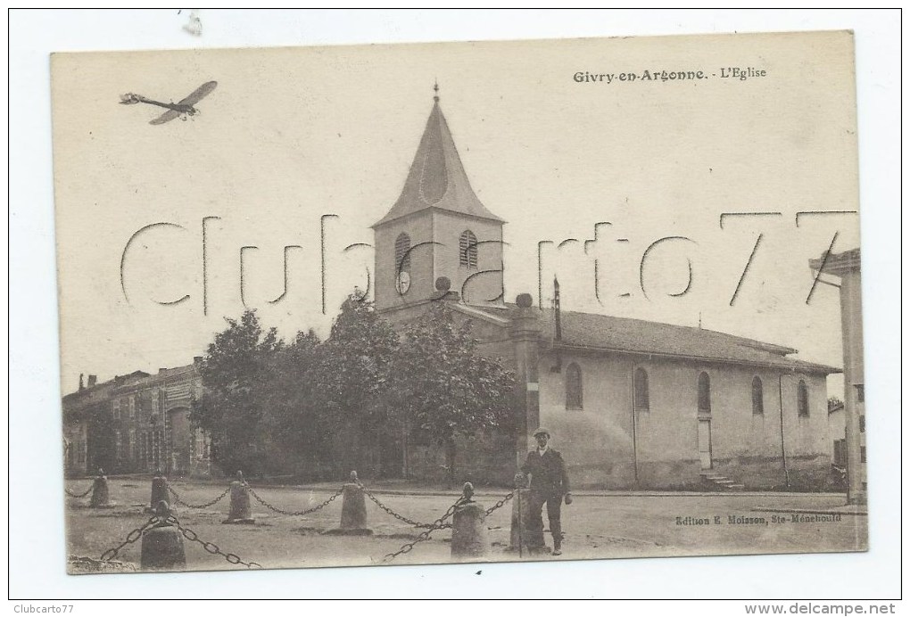 Givry-en-Argonne (51) : Passage D'un Avion Au Dessus De L'église En 1920 (animé)  PF. - Givry En Argonne