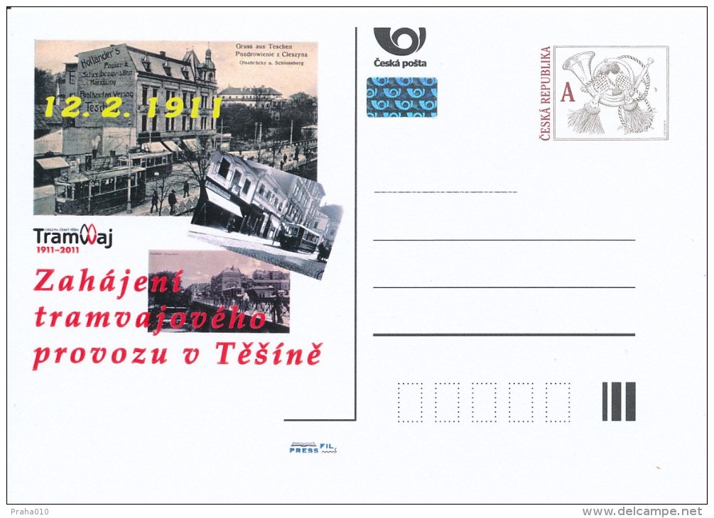 Czech Rep. / Postal Stat. (Pre2011/06) Start Of Tram Operation In Cieszyn (1911), 100 Years - Tramways