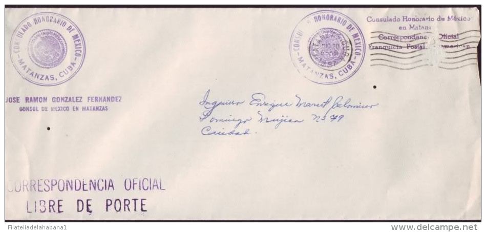 E4603 CUBA DIPLOMARIC FREE COVER MEXICO LEGACY 1957 - Covers & Documents