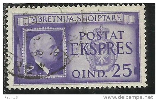 OCCUPAZIONE ITALIANA ITALY ITALIA ALBANIA 1940 ESPRESSI VITTORIO EMANUELE III ESPRESSO 25 Q USATO USED OBLITERE' - Albania