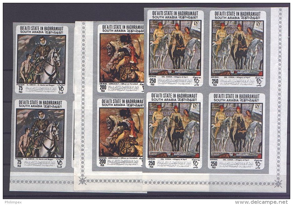 ADEN, FAMOUS HORSE PAINTINGS VF MNH IMPERFORATED, SILVER FRAME BLo4 **! - Cavalli