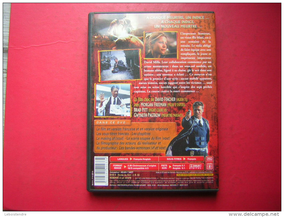 DVD  SEVEN  BRAD PITT   MORGAN FREEMAN  UN FILM DE DAVID FINCHER  SEPT PECHES CAPITAUX SEPT FACONS DE MOURIR - Polizieschi
