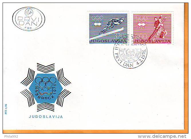 Yugoslavia 1976 Y FDC Sport Olympic Games Innsbruck Mi No 1630-31 Postmark Beograd 04.02.1976. - FDC