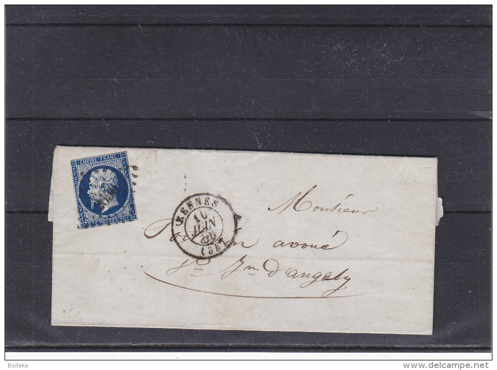 France - Lettre De 1856 - Oblitération Rennes - Paris à Bordeaux - St Jean D'Angers  ??? - 1853-1860 Napoléon III