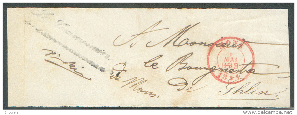 Bande D'imprimé (devant) De MONS Le 4 Mai 1854 + Franchise "Le Commissaire D' Herchies"  Vers Ghlin - 9809 - 1830-1849 (Belgique Indépendante)