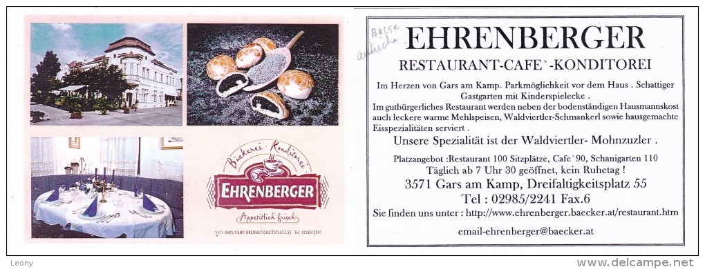 Publicité RESTAURANT -CAFE  " EHRENBERGER - GARS Am KAMP - Gars Am Kamp