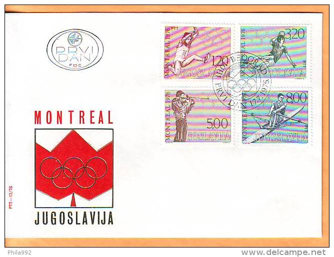 Yugoslavia 1976 Y FDC Sport Olympic Games Montreal Mi No 1656-59 Postmark Beograd 17.07.1976. - FDC