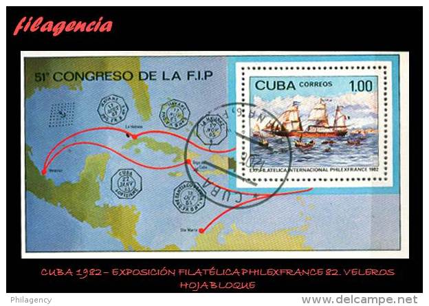 USADOS. CUBA. 1982-11 EXPOSICIÓN FILATÉLICA PHILEXFRANCE 82. VELEROS. HOJA BLOQUE - Oblitérés
