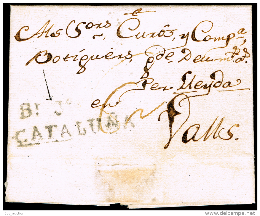 BARCELONA PREF.- BALAGUER PE 5 N - 1818 CARTA CIRC. A VALLS \"PER LLEYDA\ - ...-1850 Préphilatélie