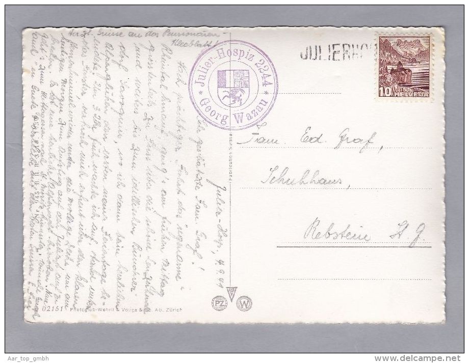 Heimat GR JULIER-HOSPIZ 1941-09-04 Langstempel Auf AK - Cartas & Documentos