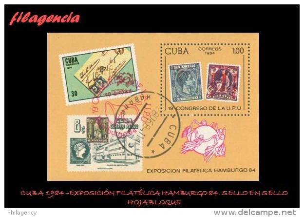 USADOS. CUBA. 1984-18 EXPOSICIÓN FILATÉLICA HAMBURGO 84. SELLO EN SELLO. HOJA BLOQUE - Gebruikt