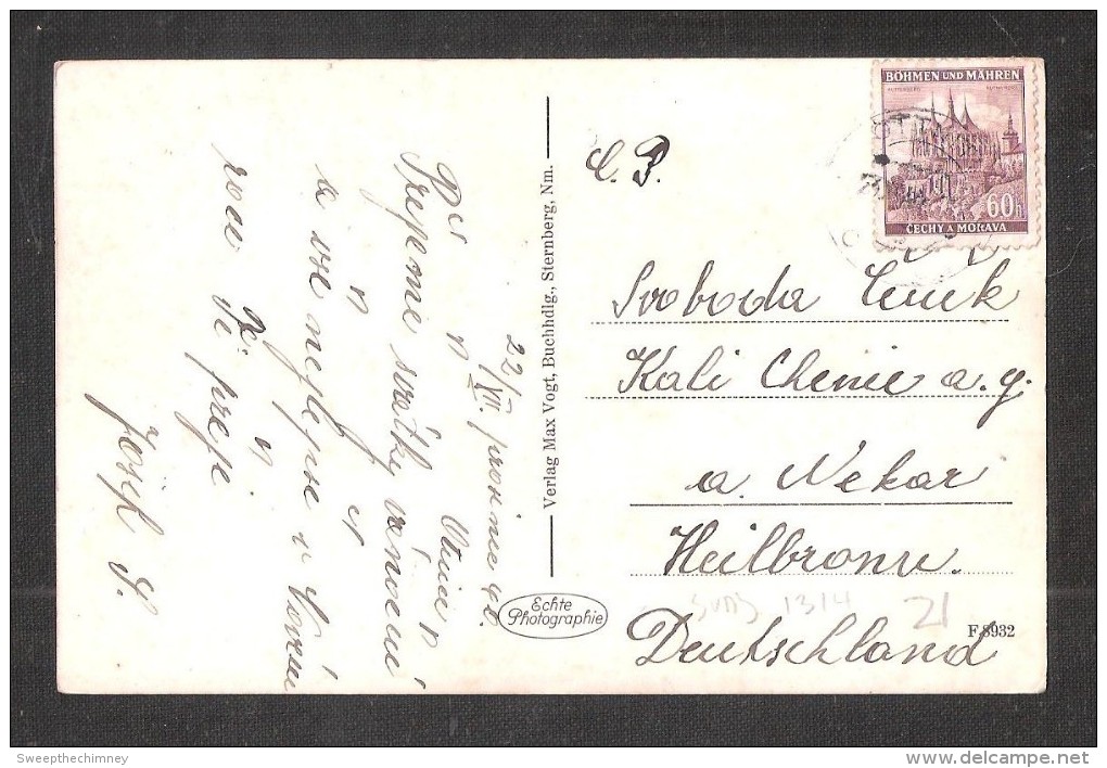 TCHEQUIE  TSCHASLAU Böhmen Und Mähren Stamp On Sternberg Postcard - Briefe U. Dokumente