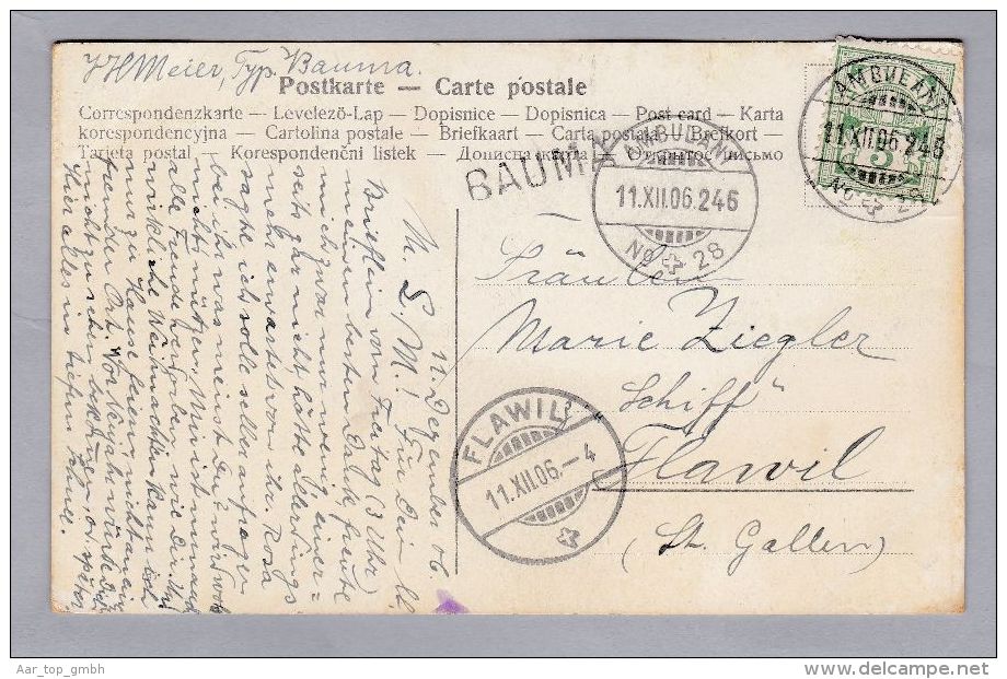 Heimat ZH BAUMA 1906-12-11 Langstempel Ambulant Nr.28 L28 AK Nach Flawil - Briefe U. Dokumente