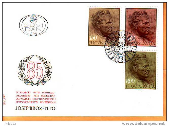 Yugoslavia 1977 Y FDC Famous Persons Josip Broz Tito Mi No 1686-88 Postmark Beograd 25.05.1977. - FDC