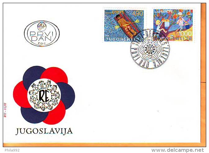 Yugoslavia 1977 Y FDC Children Joy Of Europe Mi No 1697-98 Postmark Beograd 15.06.1977. - FDC