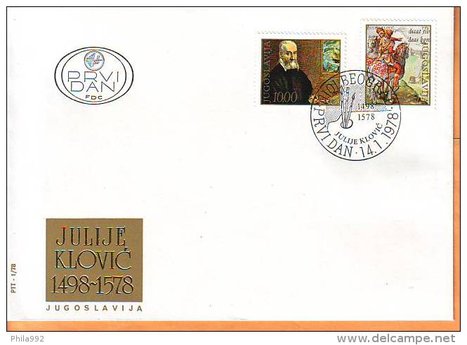 Yugoslavia 1978 Y FDC Famous Persons Julije Klovic Art Paintings  Mi No 1714-15 Postmark Beograd 14.01.1978. - FDC