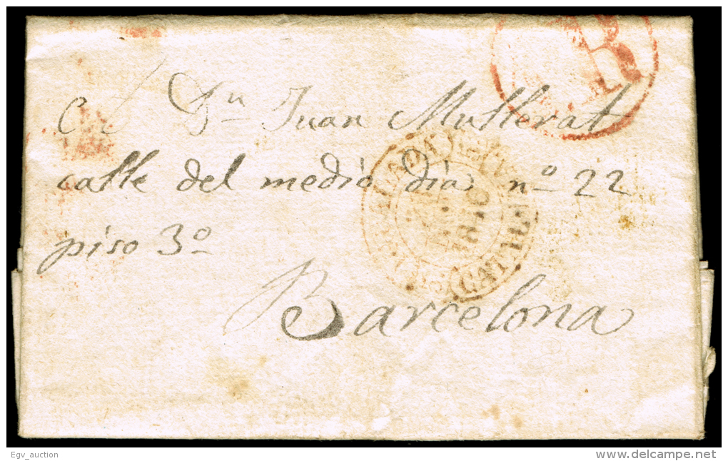 BARCELONA PREF.- IGUALADA PE 7 N - 1846 CARTA CIRC. A BARCELONA + PORTEO 1 R - ...-1850 Préphilatélie