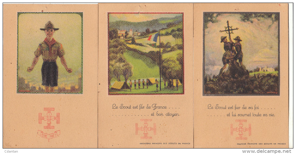 SCOUTISME - Lot De 3 Cartes - " Principe Des Scout De France " Carte N°0 , N°1, N°2. ( Trous De Punaise ) - Scoutisme