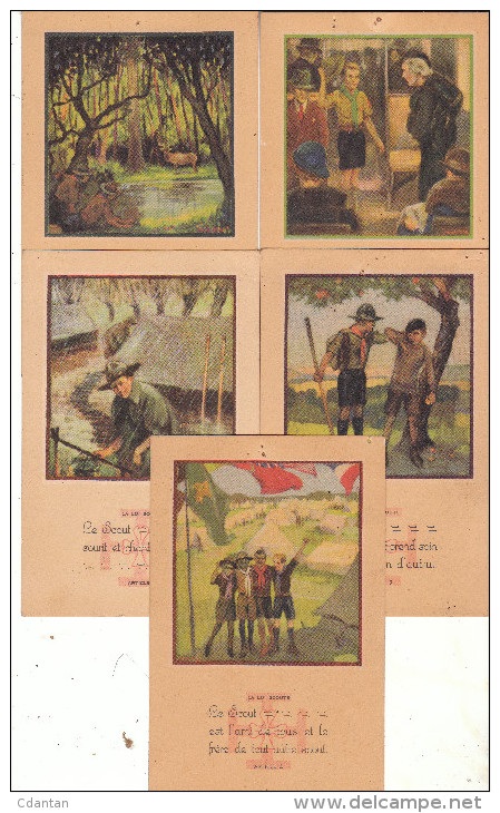 SCOUTISME - Lot De 5 Cartes - " La Loi Scoute " Carte N°4 , N°5, N°6, N°8, N°9. ( Trous De Punaise ) - Scoutisme