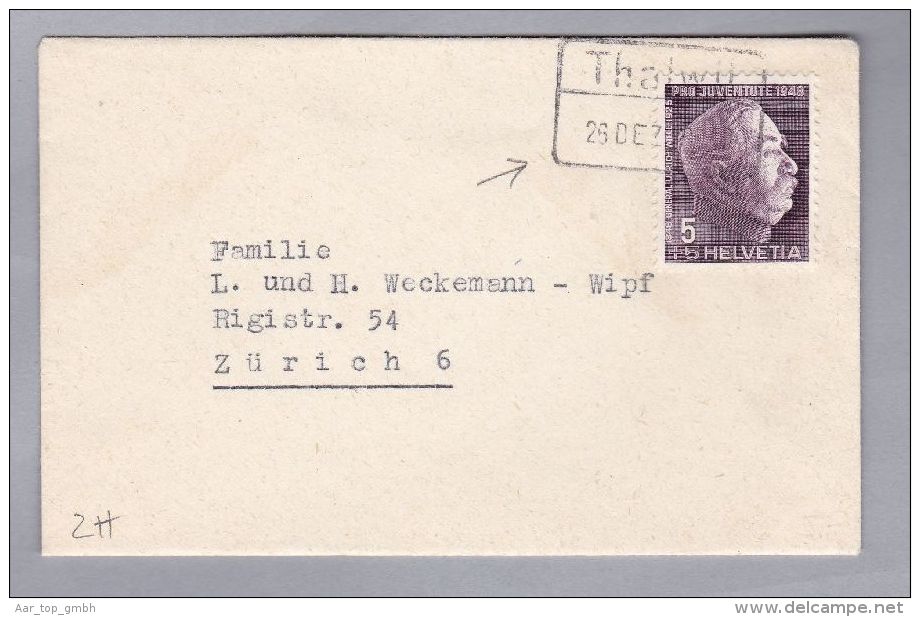 Heimat ZH THALWIL 1948-12-26 Bahnstations-Stempel Auf Brief Nach Zürich - Covers & Documents