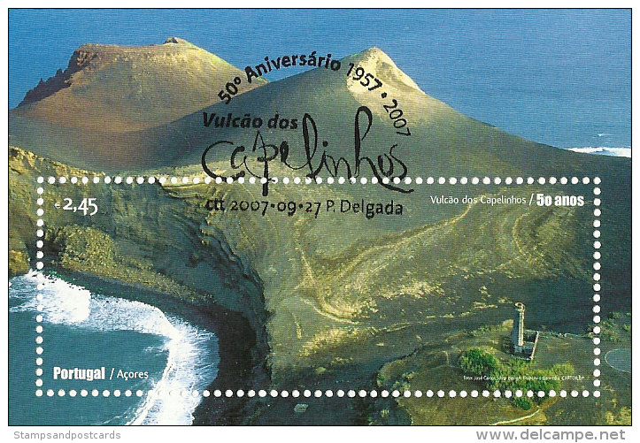 Portugal Açores Eruption Volcan Capelinhos Phare FDC Bloc 2007 Cachet Locale Azores Vulcano Lighthouse S/s FDC Local Pmk - Volcanes