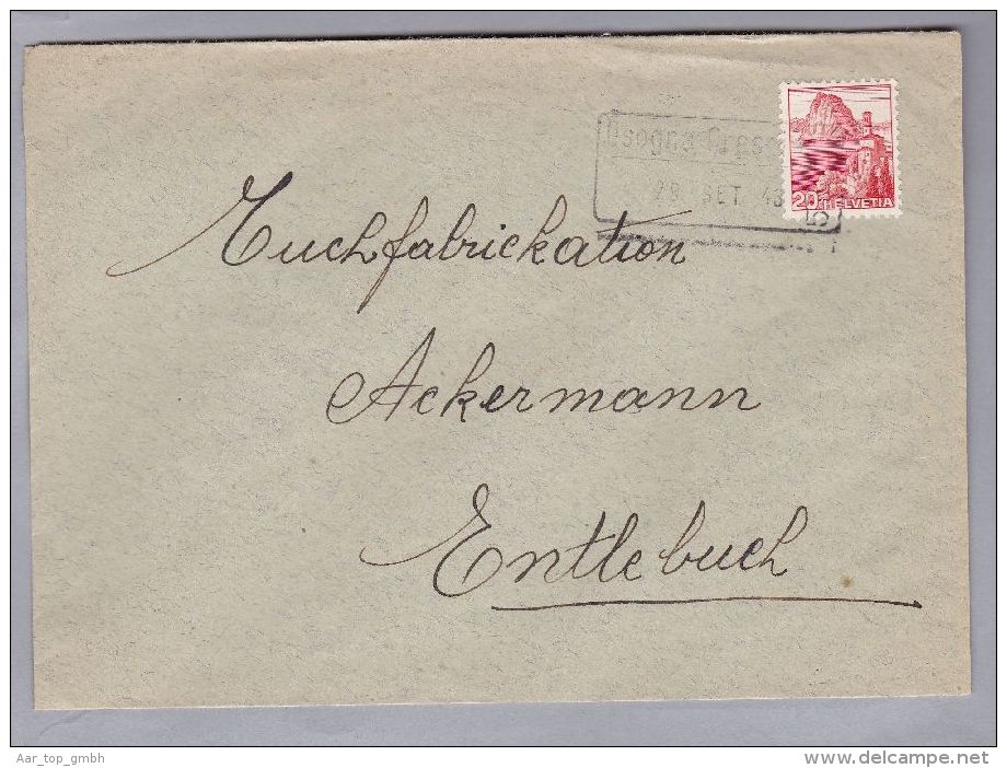 Heimat TI CRESCIANO 1943-09-28 Bahnstations-stempel Auf Brief Nach Entlebruch - Storia Postale