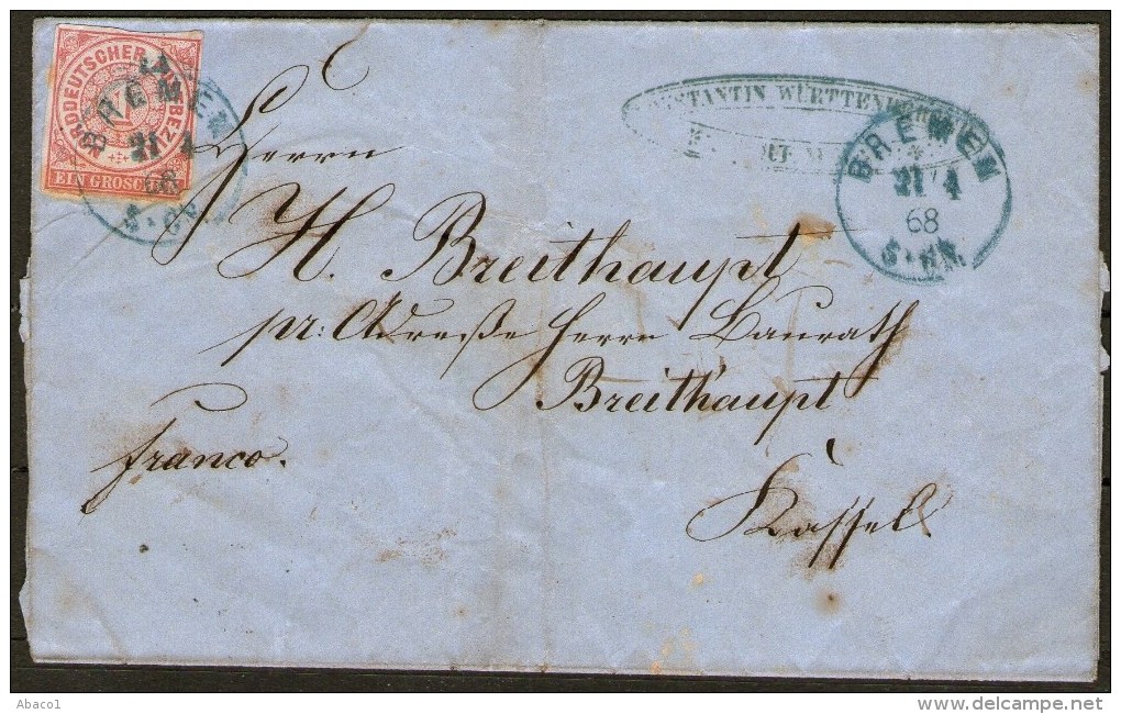 Bremen 21.4.1868 Auf Faltbrief Nach Kassel Mit Distributionsstempel - Pracht - Storia Postale