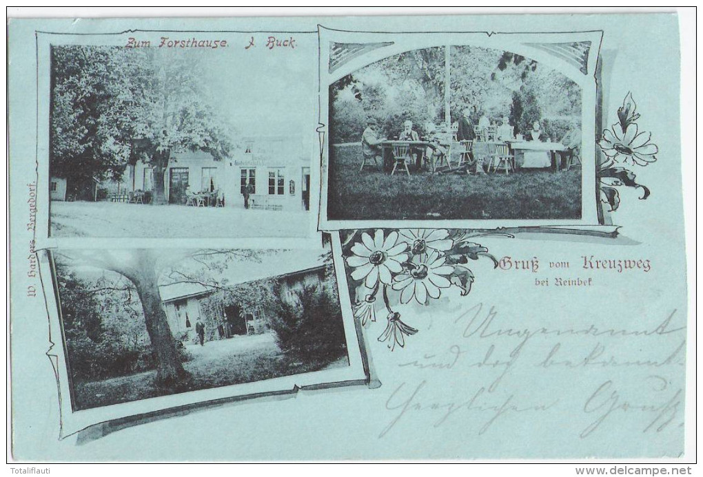 Gruß Vom Kreuzweg Bei Reinbek Bei Hamburg Zum Forsthause Belebt Mondscheinkarte 20.8.1898 Gelaufen - Reinbek