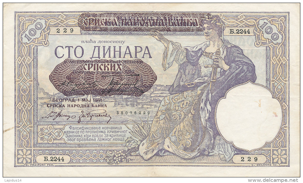 BILLETS  -YOUGOSLAVIE - 1941  100 CTO ANHAPA - Yugoslavia