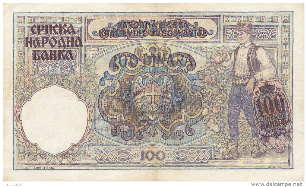 BILLETS  -YOUGOSLAVIE - 1941  100 CTO ANHAPA - Yugoslavia